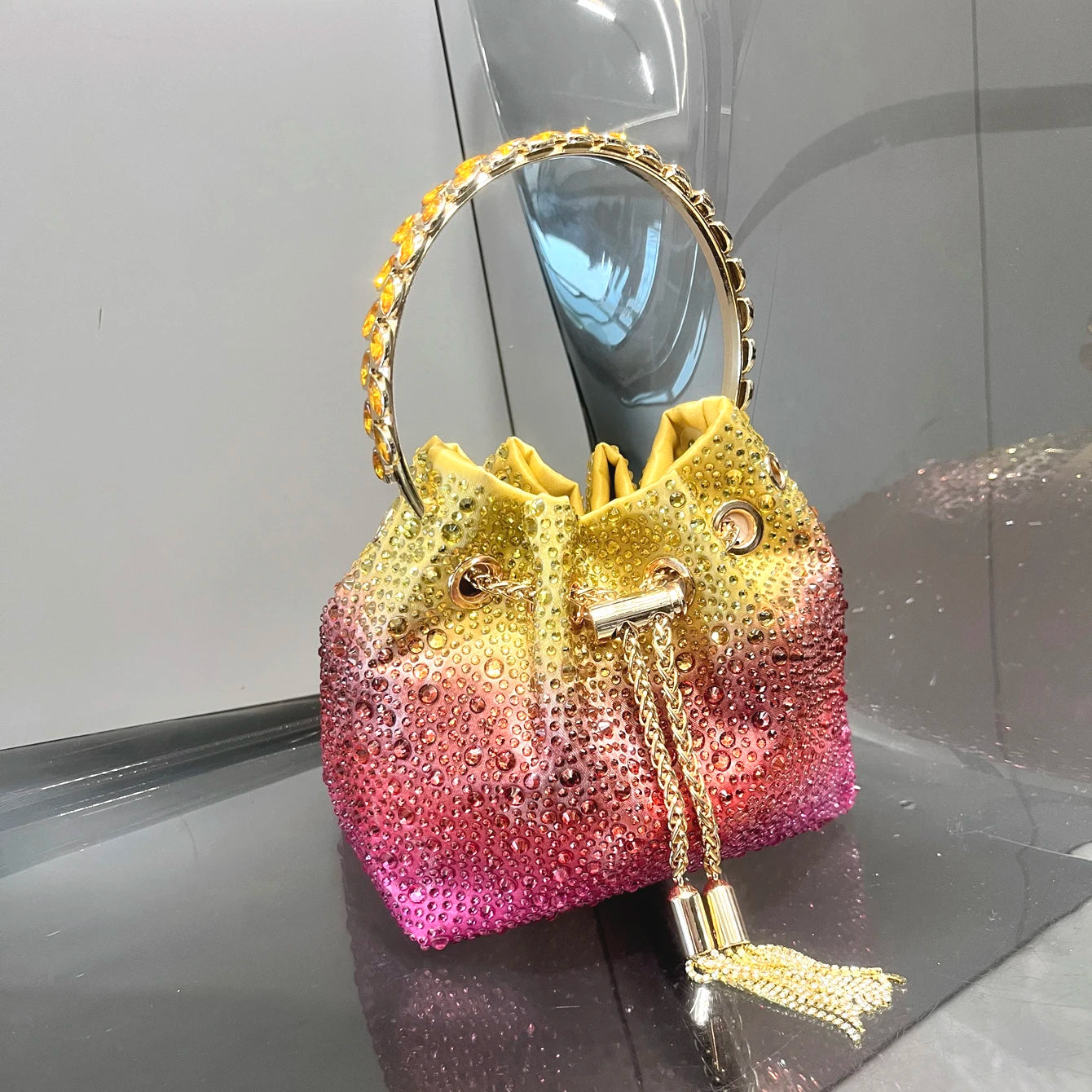 Luxury Rhinestone Bucket Evening Bag