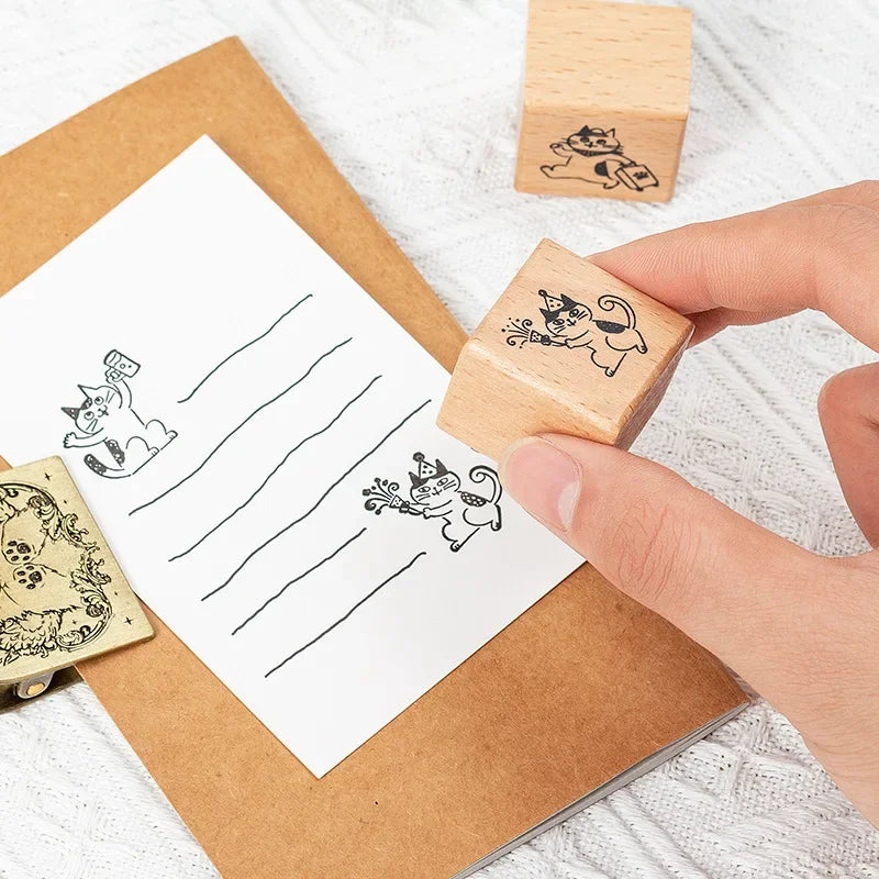 Cute Cat Wooden Decorative Stamp