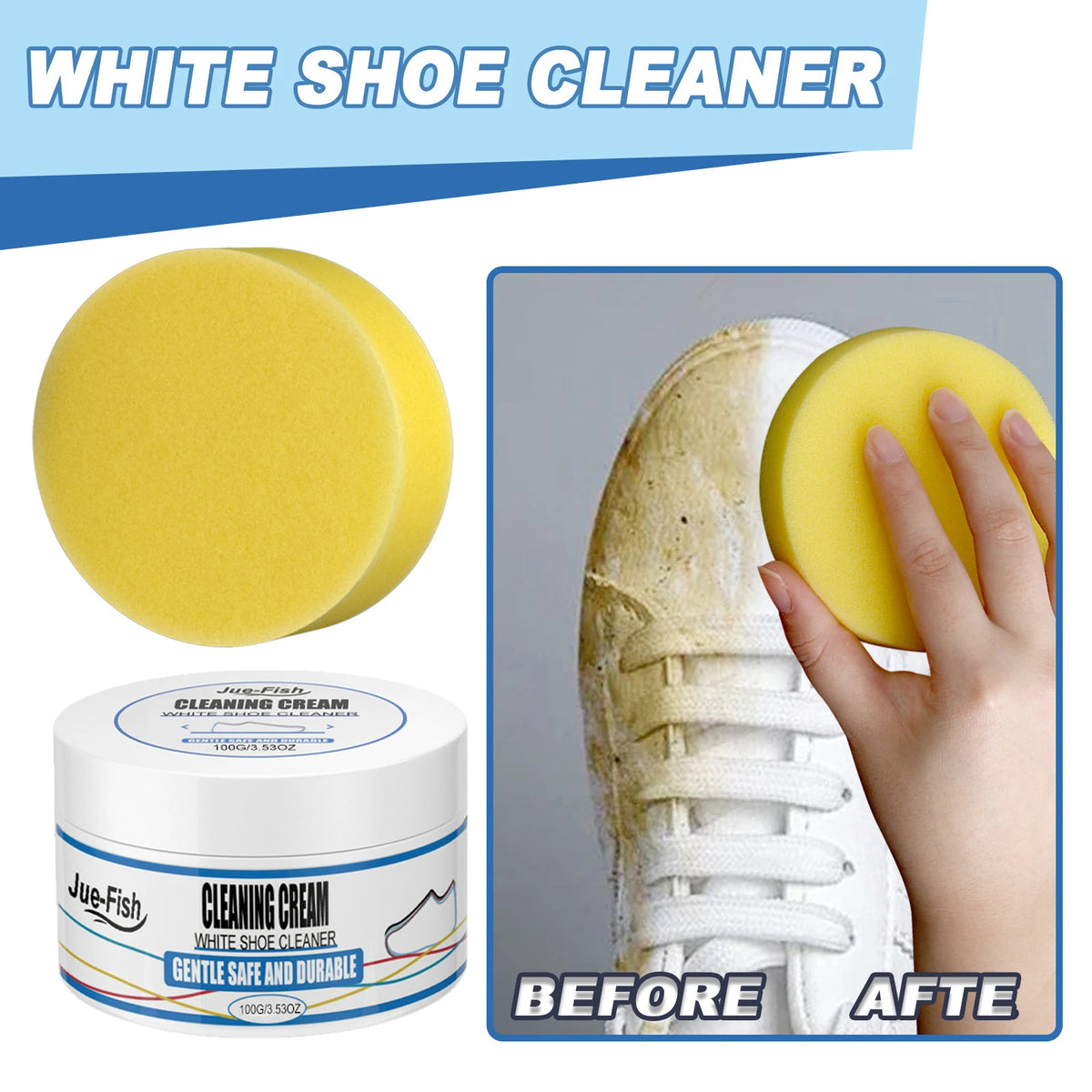 No-Rinse Shoe Cleaning Cream for Sports, Canvas & Synthetic Leather Shoes