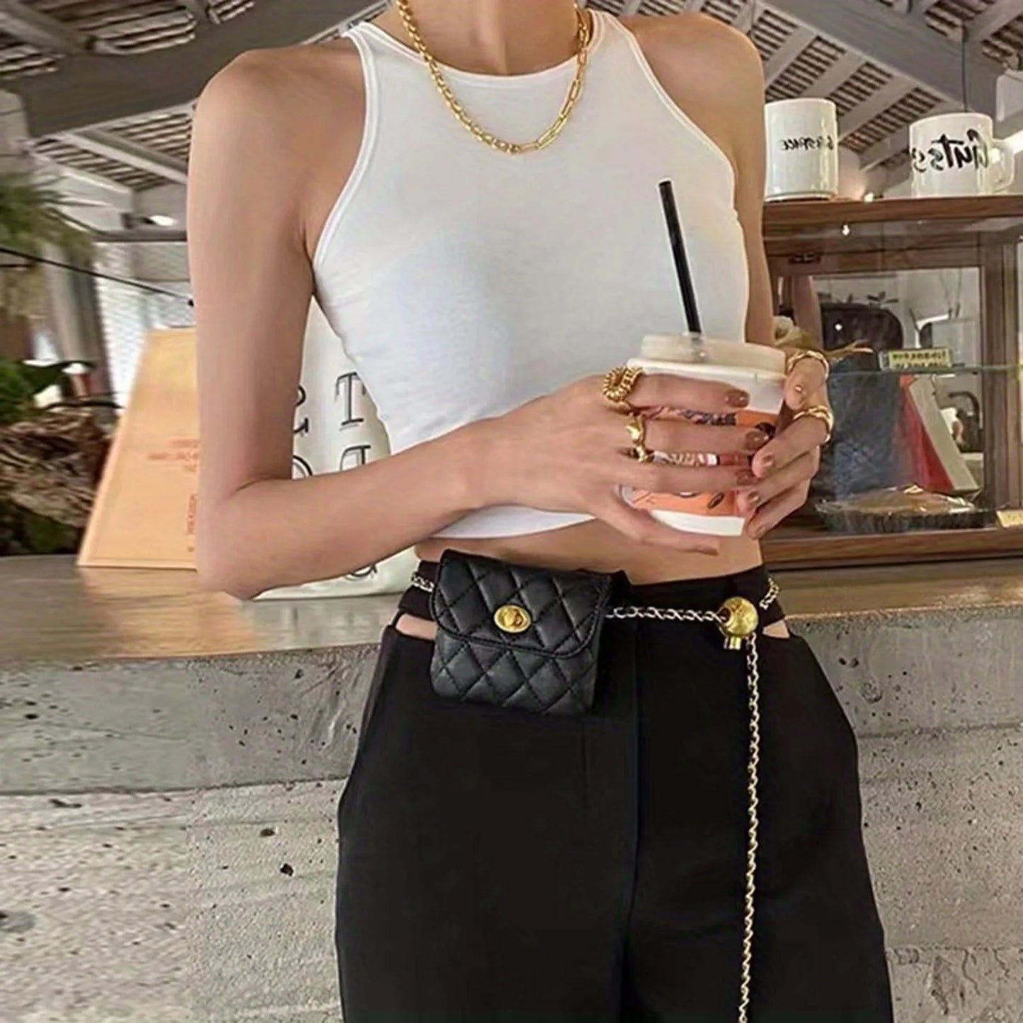 Women’s Quilted Chain Crossbody Waist Bag