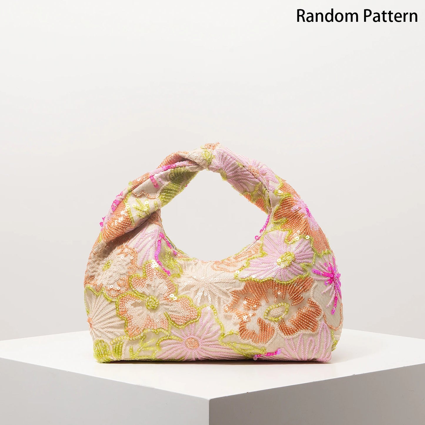 Floral Sequin Half-Moon Evening Bag