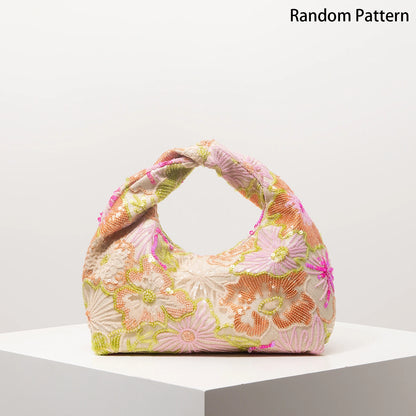 Floral Sequin Half-Moon Evening Bag