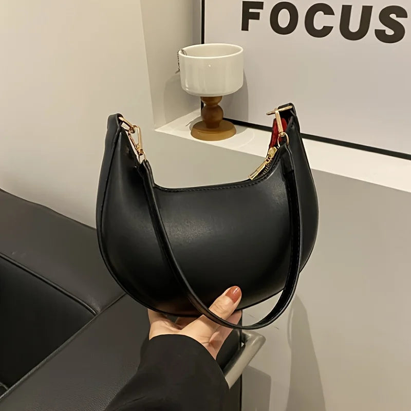 Minimalist PU Leather Crescent Shoulder Handbag