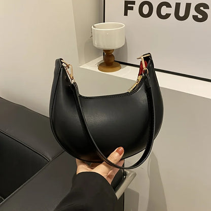 Minimalist PU Leather Crescent Shoulder Handbag