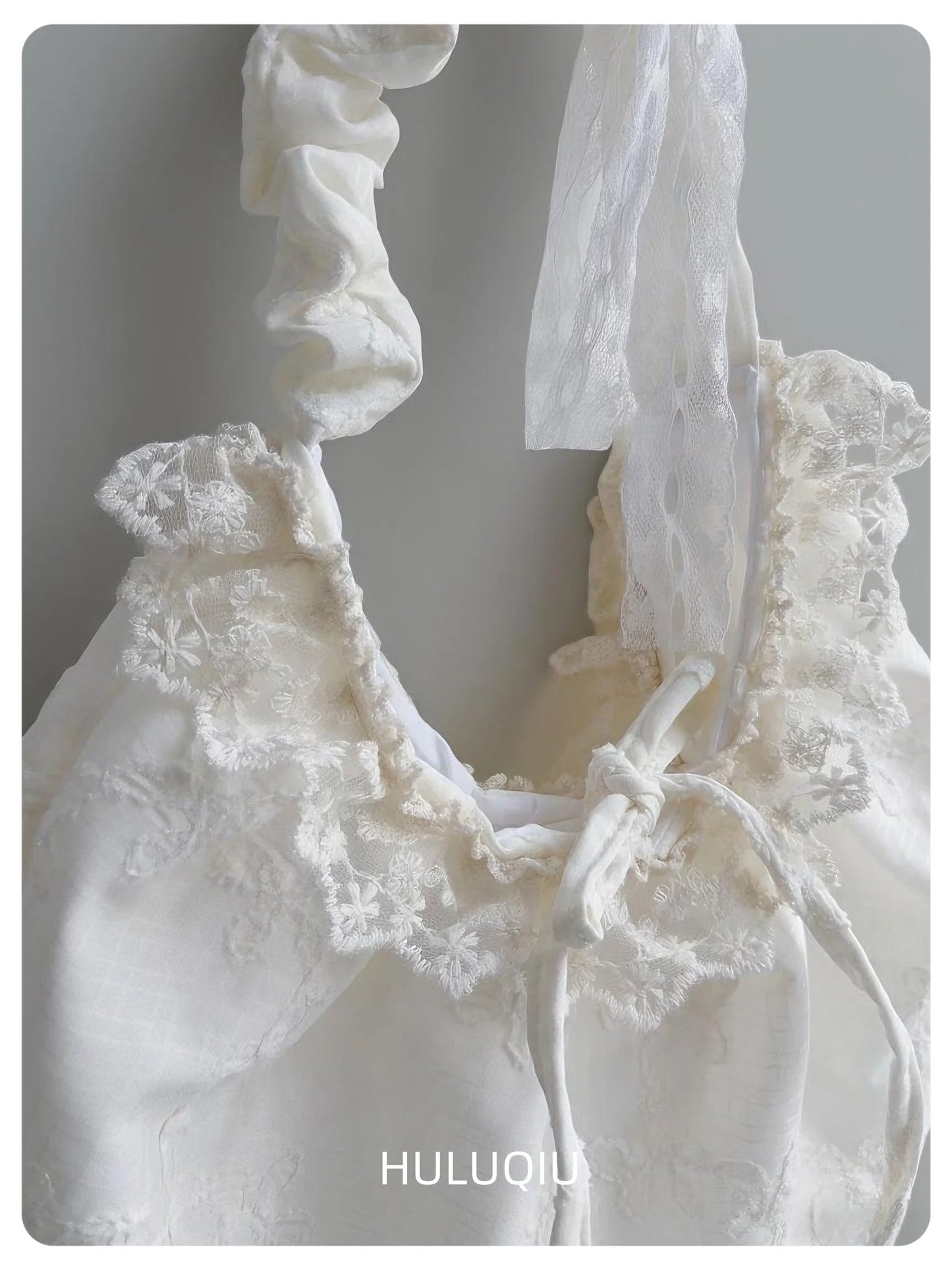 Lace Ruffle Shoulder Bag with Bow