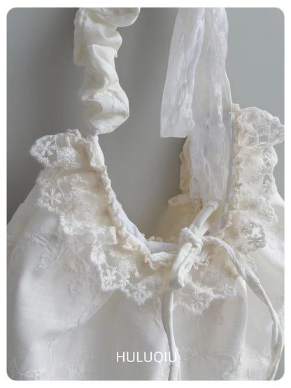 Lace Ruffle Shoulder Bag with Bow