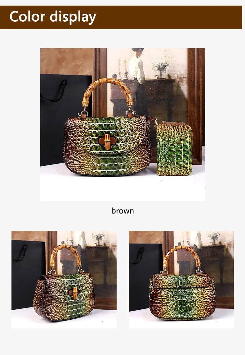 Crocodile Pattern Top Handle Handbag