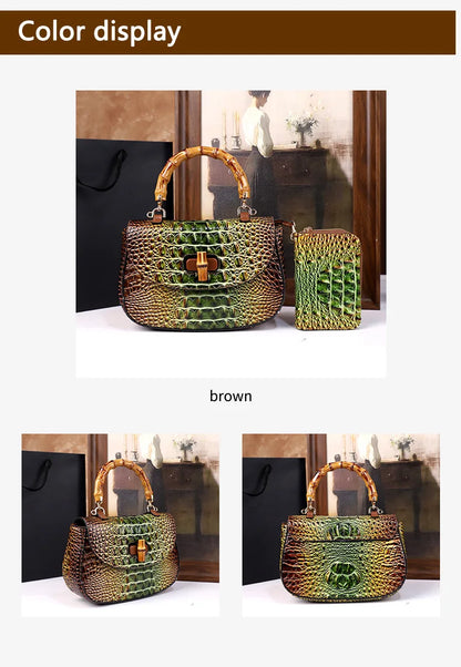 Crocodile Pattern Top Handle Handbag
