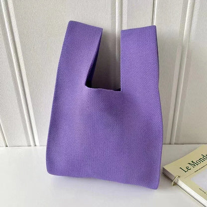 Handmade Knit Mini Tote Bag – Women’s Stripe Wrist Handbag