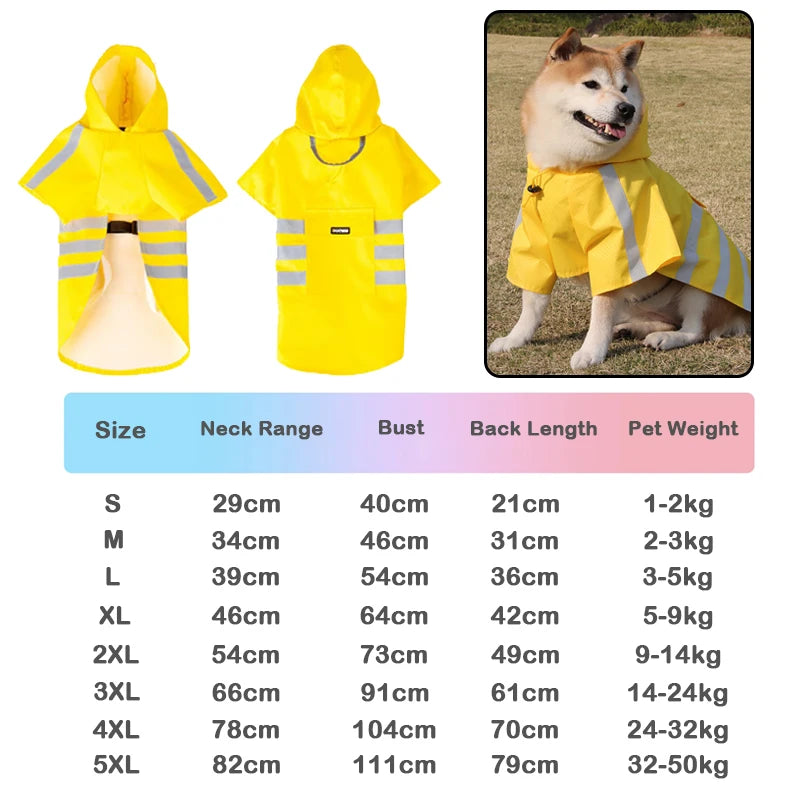 Waterproof Reflective Hooded Dog Raincoat