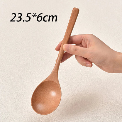Japanese Style Wooden Soup Spoon with Long Handle