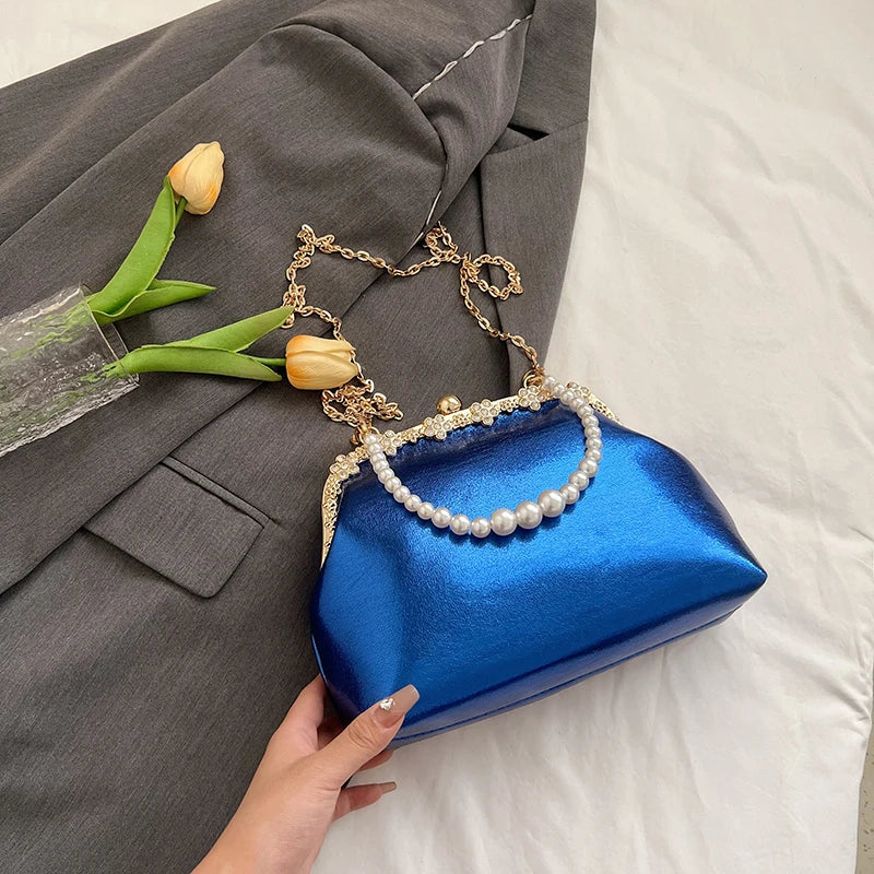 Luxury Pearl Chain Minaudière Shoulder Bag