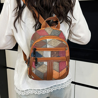 Vintage Patchwork PU Leather Casual Backpack