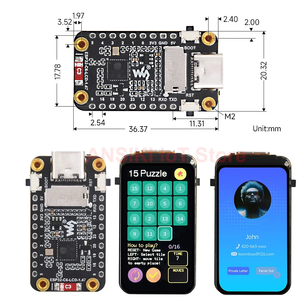 ESP32-C6 IoT Development Board with 1.47” LCD Display