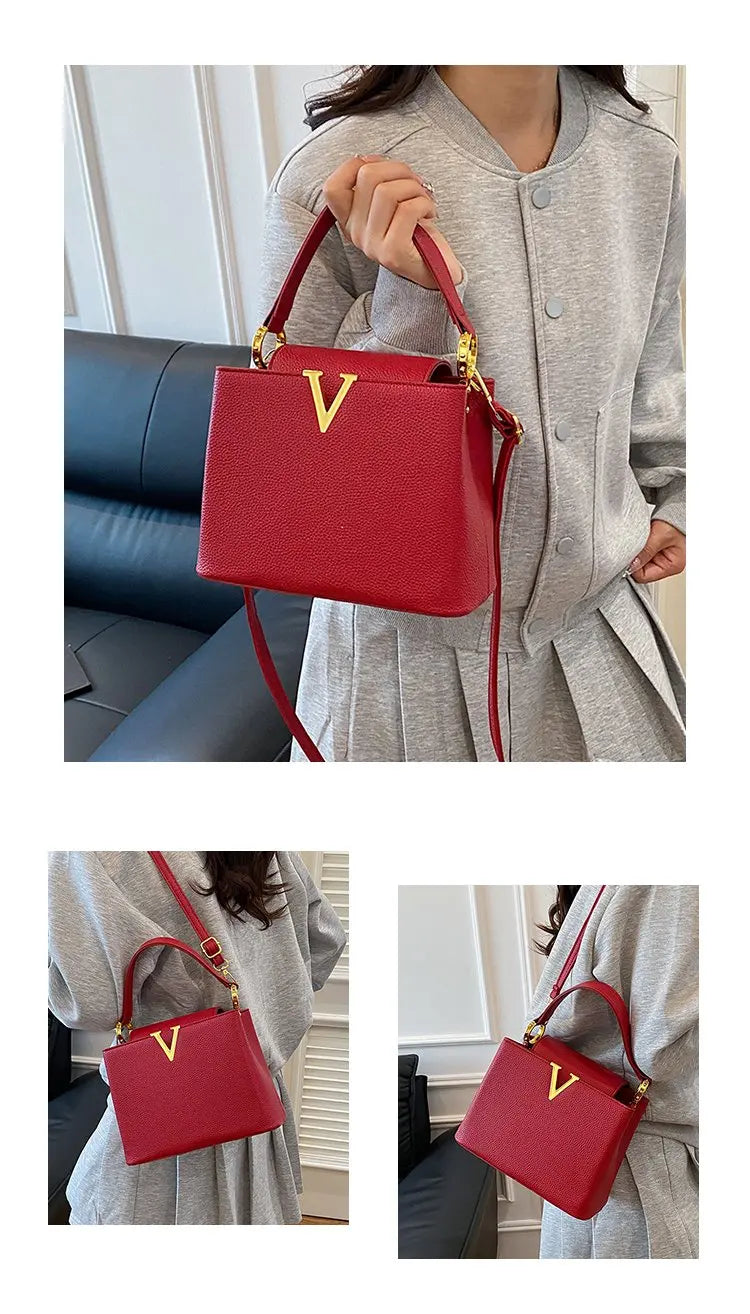 Buckled Leather Shoulder Handbag
