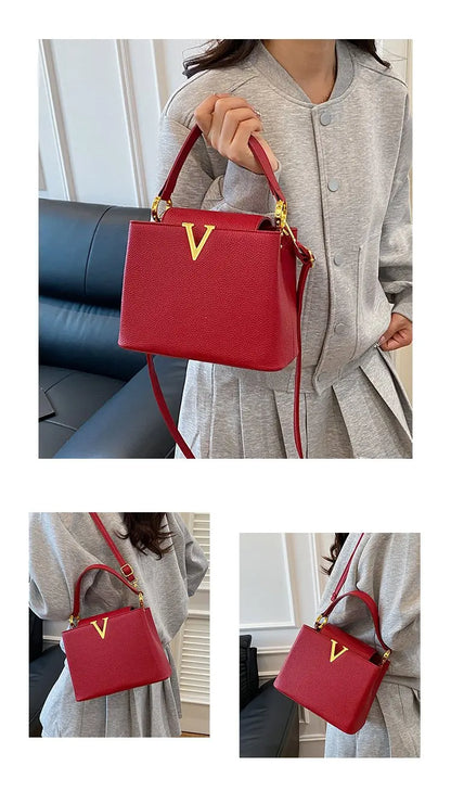 Buckled Leather Shoulder Handbag