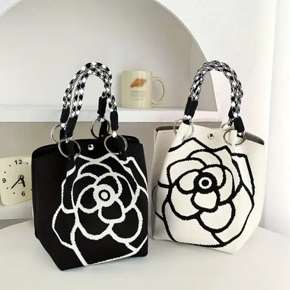 Floral Knit Tote Shoulder Bag