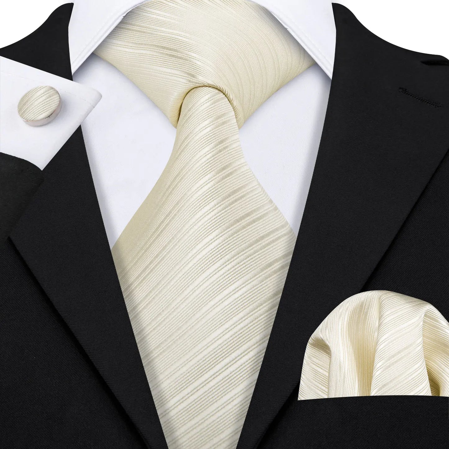 Barry Wang Jacquard Striped Silk Men's Tie Pocket Square Cufflinks Set