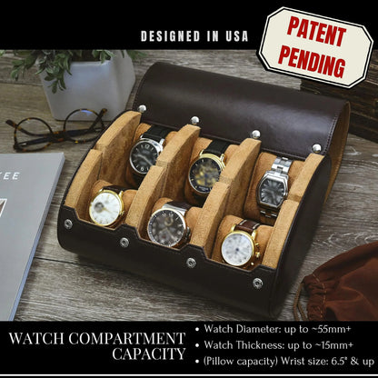6 Slot PU Leather Watch Travel Case Organizer