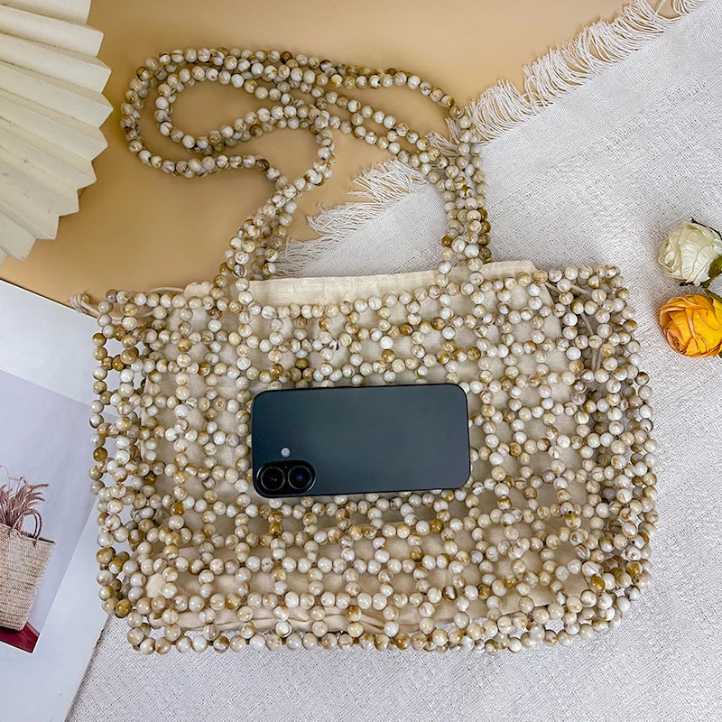 Handmade Pearl Beaded Shoulder Handbag