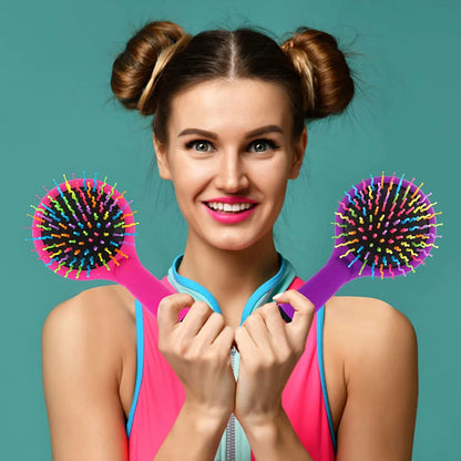 Rainbow Air Volume Paddle Hair Comb With Makeup Mirror