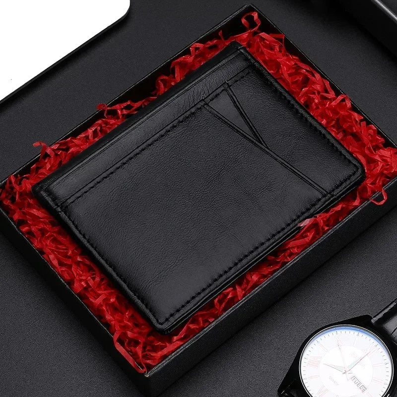 100% Genuine Leather Mini Credit Card Holder Wallet