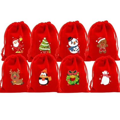5-Piece Christmas Velvet Drawstring Gift Bags