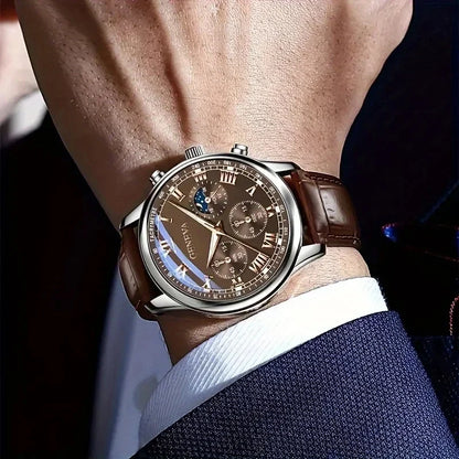 Roman Numeral Leather Strap Quartz Watch