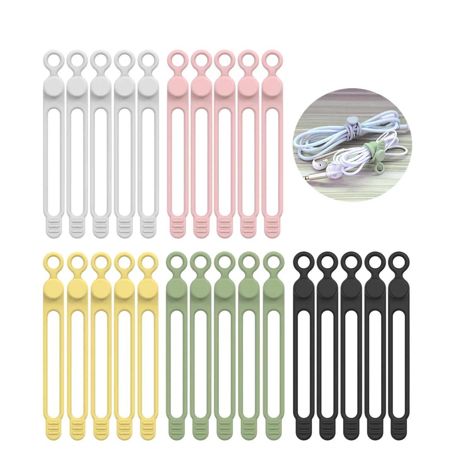Reusable Silicone Cable Ties for Cord Management & Travel Organization