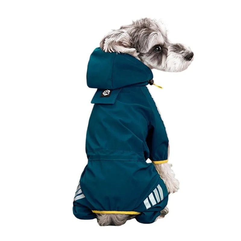 Full-Body Waterproof Dog Overalls with Reflective Strips & Hood