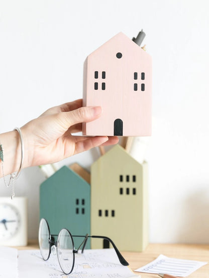 Wooden House Pen Holder & Desktop Organizer