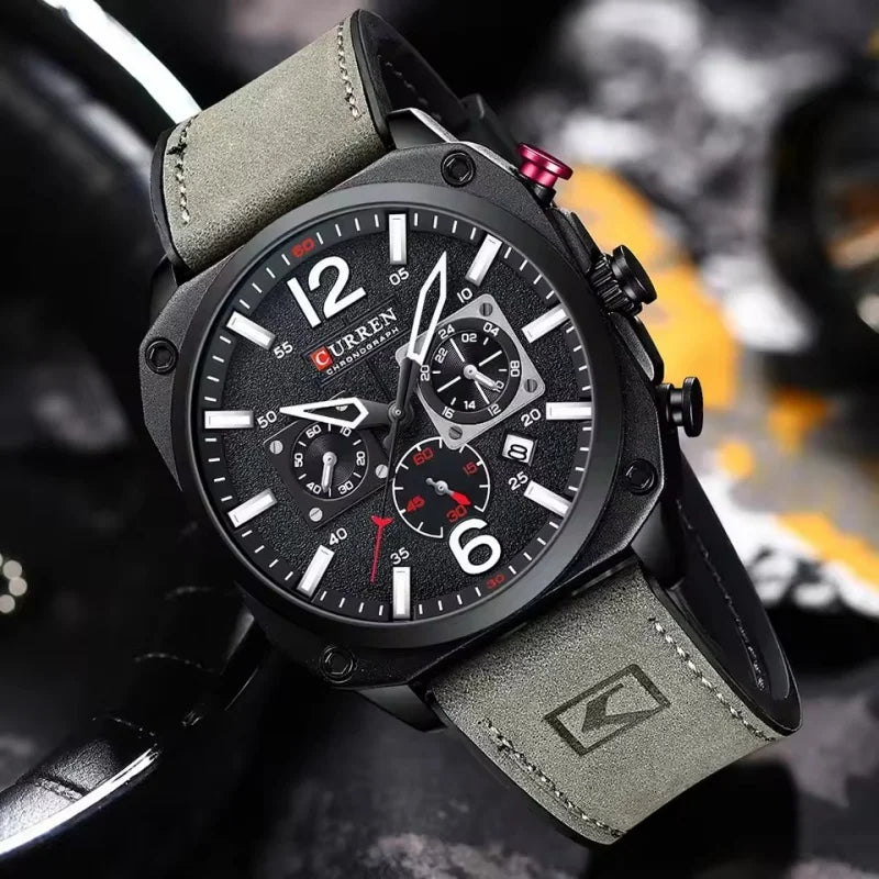 CURREN 8398 Men's Leather Quartz Chronograph Watch
