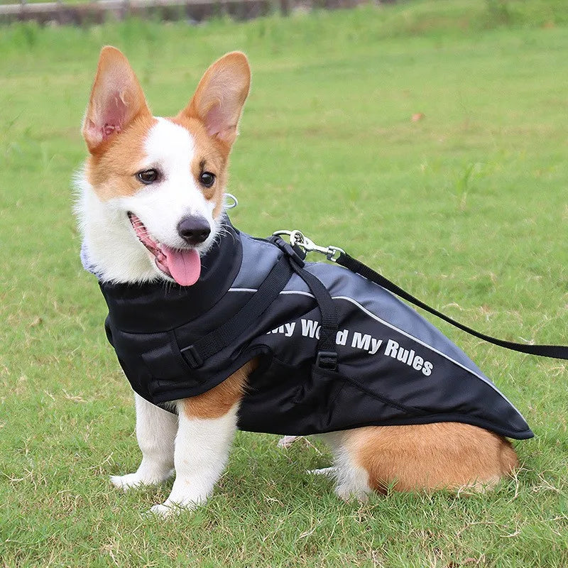 Reflective Winter Dog Coat with Faux Fur Collar for Large Dogs