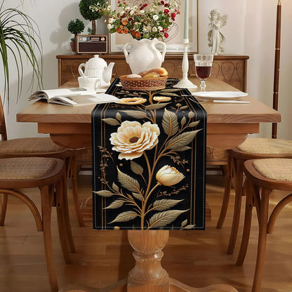 Black & Gold Floral Table Runner