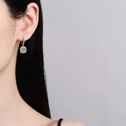 18K Gold Square Moissanite Drop Earrings