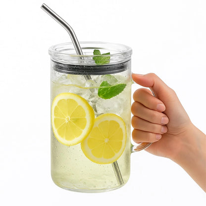 1000ml Glass Tumbler with Straw & Lid