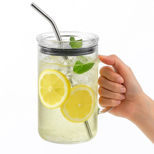 1000ml Glass Tumbler with Straw & Lid