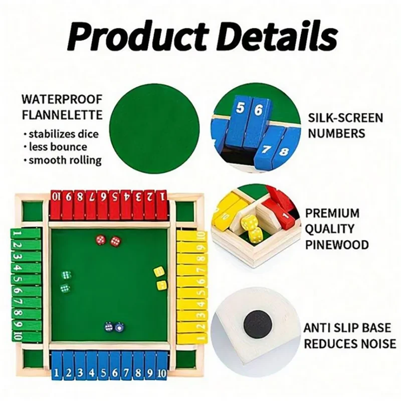 4-Sided Wooden Shut the Box Game