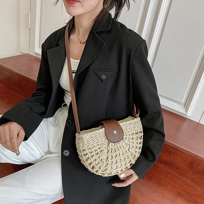 Handmade Half Moon Straw Crossbody Bag