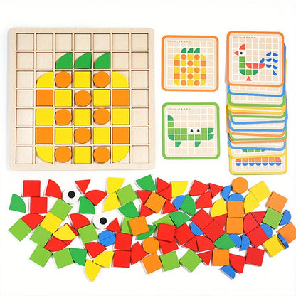 120Pcs Wooden Mosaic Puzzle Montessori Toy For Kids