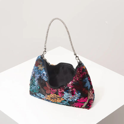 Floral Embroidered Sequin Shoulder Bag