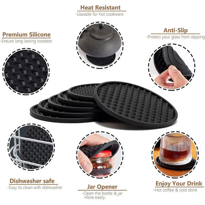 Set of 6 Silicone Drink Coasters with Holder