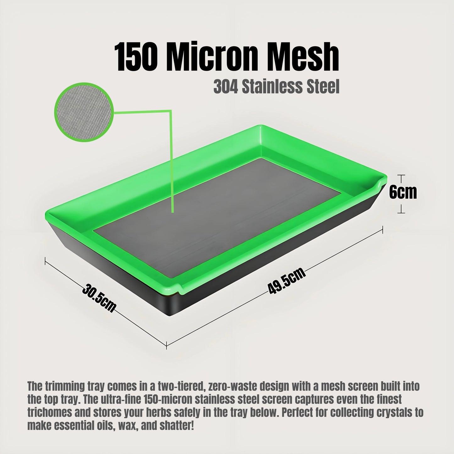 Herb Trimming Tray Kit with 150 Micron Screen