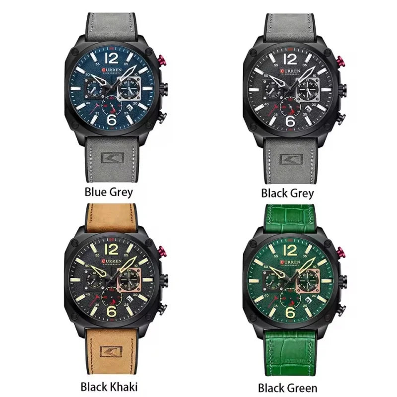 CURREN 8398 Men's Leather Quartz Chronograph Watch