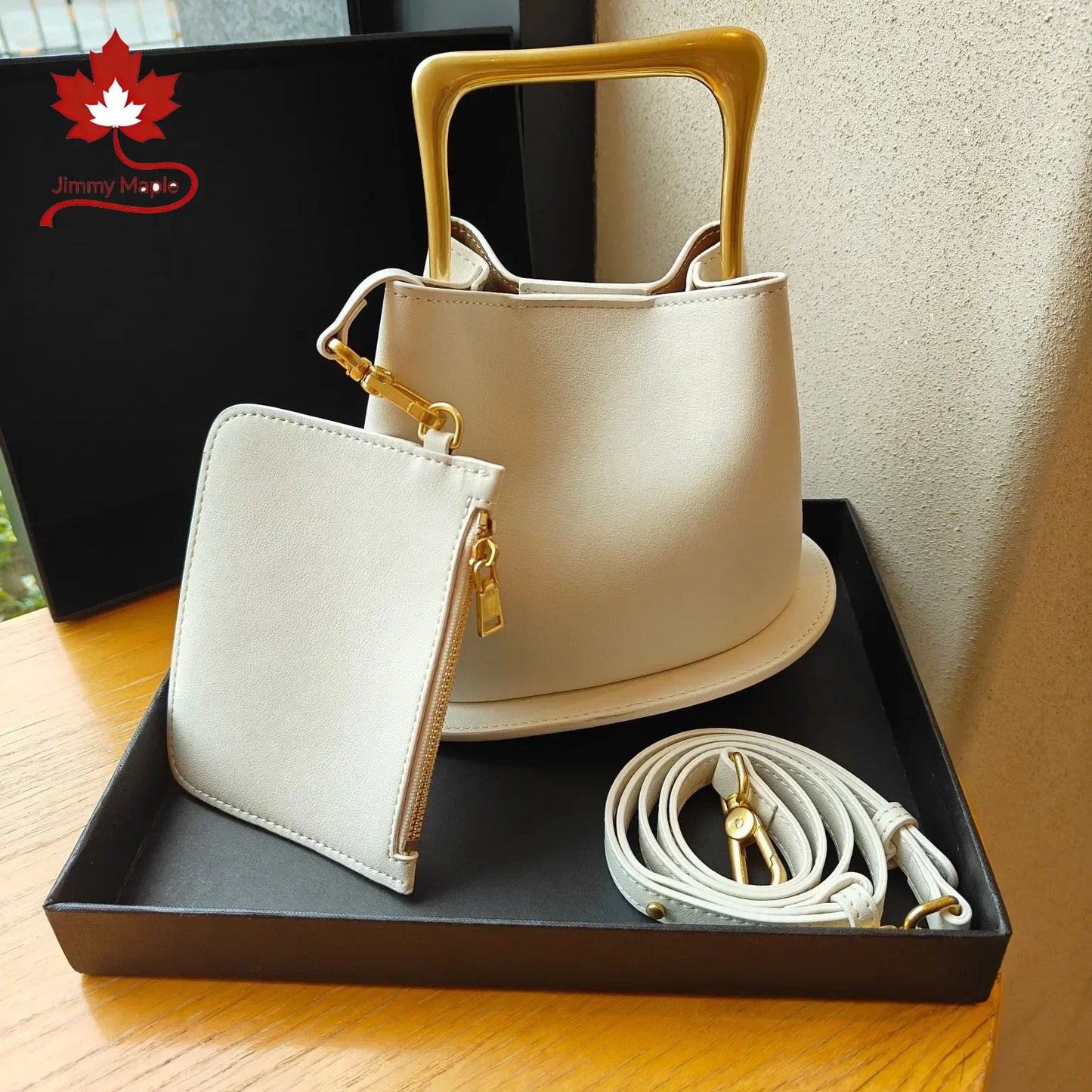 Jimmy Maple Genuine Cow Leather Bucket Handbag