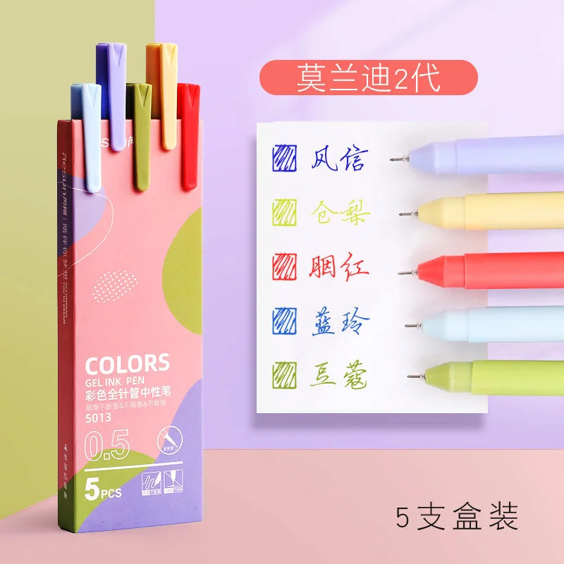 5Pcs Retro Colored Gel Pen Set 0.5 mm