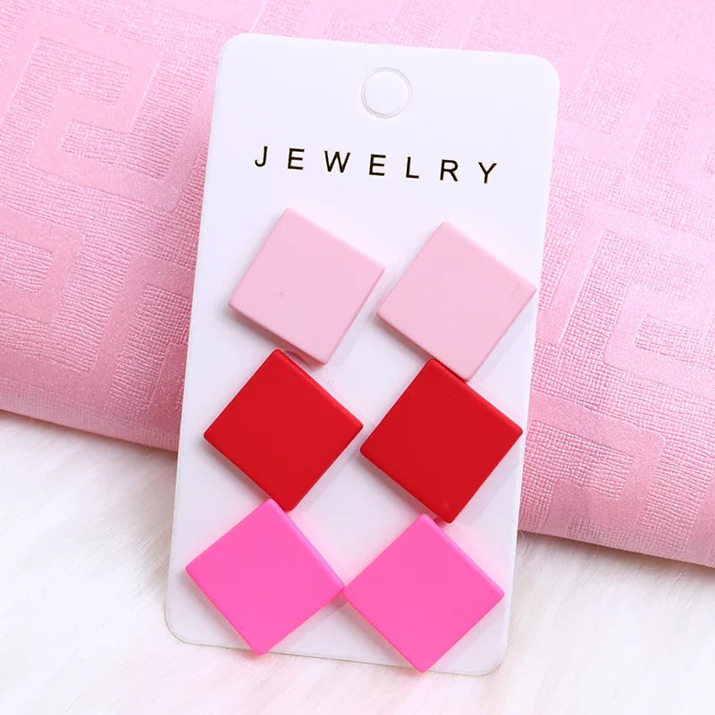 Acrylic Round Square Hexagonal Heart Stud Earrings