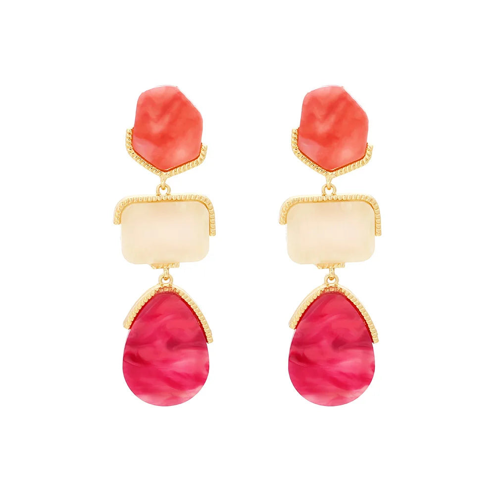 Long Geometric Style Drop Earrings