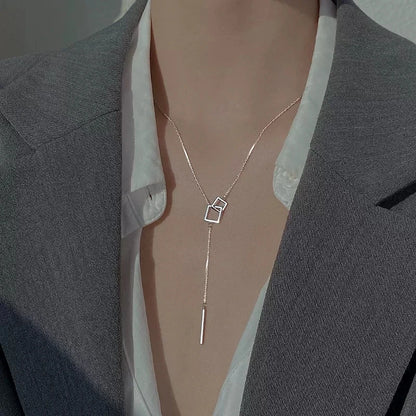 925 Sterling Silver Geometric Square Necklace