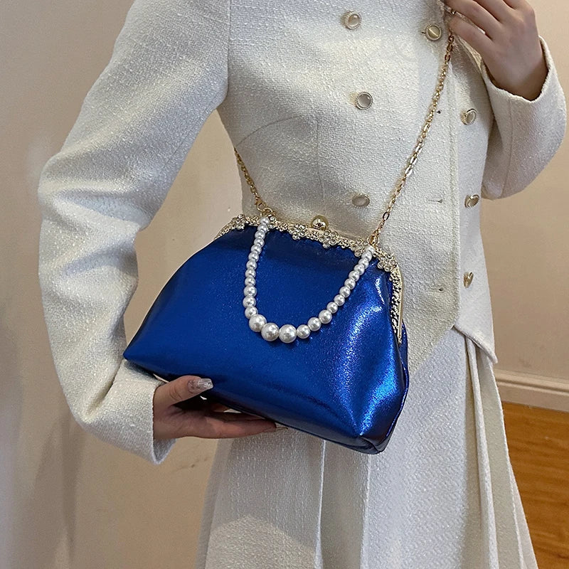Luxury Pearl Chain Minaudière Shoulder Bag